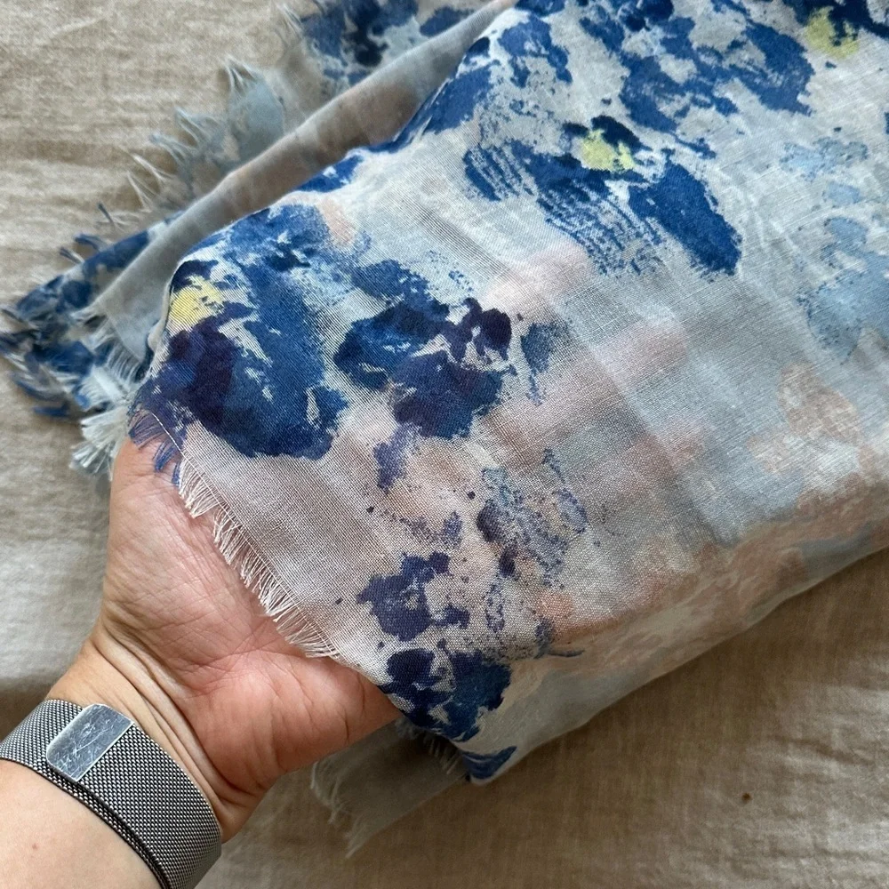 Blue and Cream Patterned Scarf